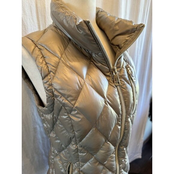Calvin Klein Puffer Vest Womens Small Champagne‎ Silver Metallic Down Quilted - Picture 2 of 14